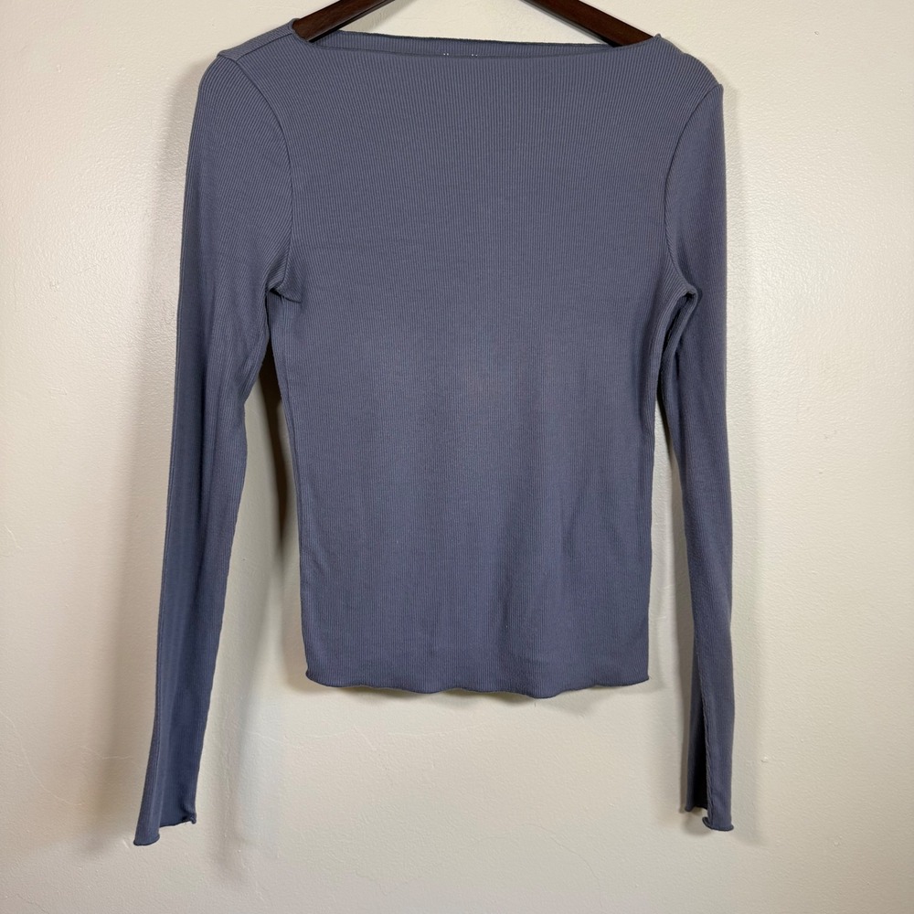 Abercrombie & Fitch A&F Essentials Ribbed Boat Neck Top Size Small Dusty Blue